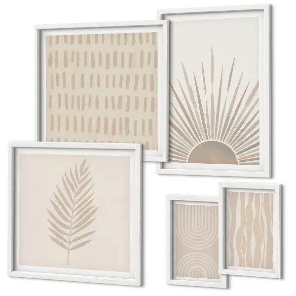 Polyptic înrămat cu decorațiuni elegante și geometrie naturală
