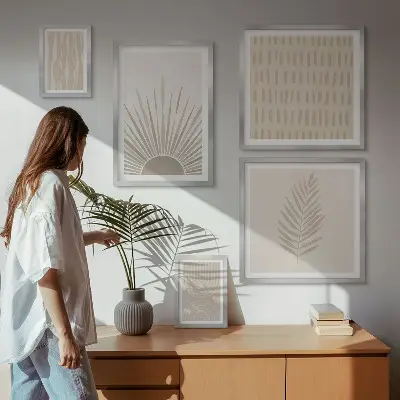 Polyptic înrămat cu decorațiuni elegante și geometrie naturală