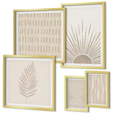 Polyptic înrămat cu decorațiuni elegante și geometrie naturală
