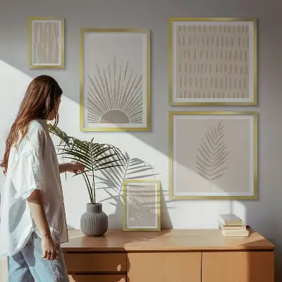 Polyptic înrămat cu decorațiuni elegante și geometrie naturală