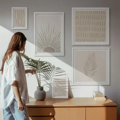 Polyptic înrămat cu decorațiuni elegante și geometrie naturală
