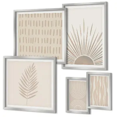 Polyptic înrămat cu decorațiuni elegante și geometrie naturală