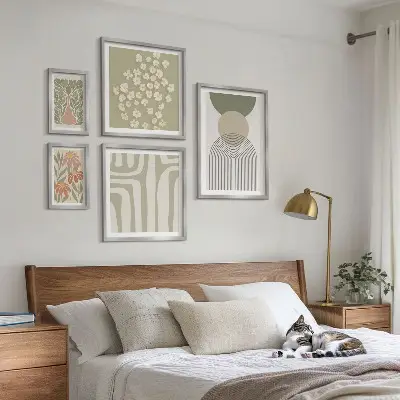 Poliptic înrămat grafică elegantă cu plante în culori pastelate