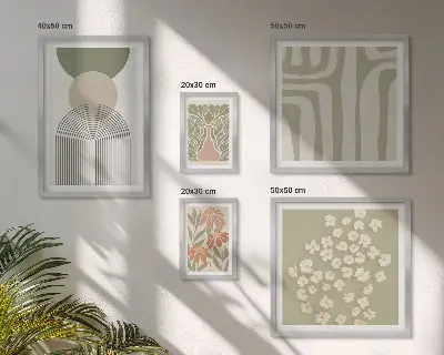 Poliptic înrămat grafică elegantă cu plante în culori pastelate