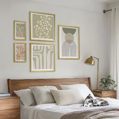 Poliptic înrămat grafică elegantă cu plante în culori pastelate