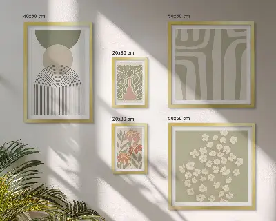 Poliptic înrămat grafică elegantă cu plante în culori pastelate