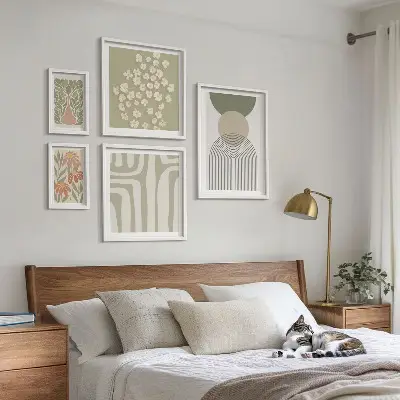 Poliptic înrămat grafică elegantă cu plante în culori pastelate
