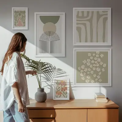 Poliptic înrămat grafică elegantă cu plante în culori pastelate