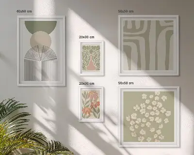 Poliptic înrămat grafică elegantă cu plante în culori pastelate
