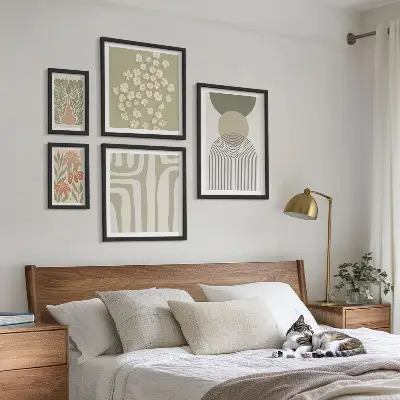 Poliptic înrămat grafică elegantă cu plante în culori pastelate