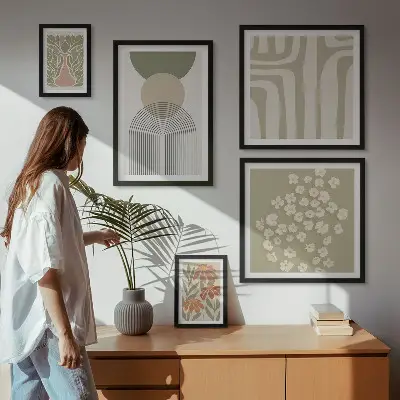 Poliptic înrămat grafică elegantă cu plante în culori pastelate