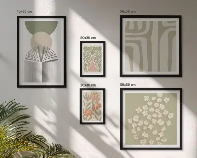 Poliptic înrămat grafică elegantă cu plante în culori pastelate