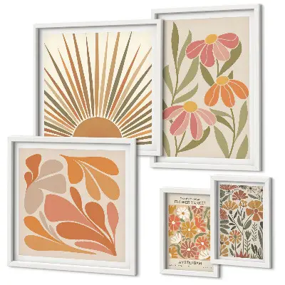Set de tablouri decorative pentru perete cu model de flori geometrice în stil boho