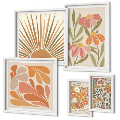 Decorațiune de perete set tablouri Flori geometrice în stil boho