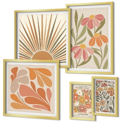 Decorațiune de perete set tablouri Flori geometrice în stil boho