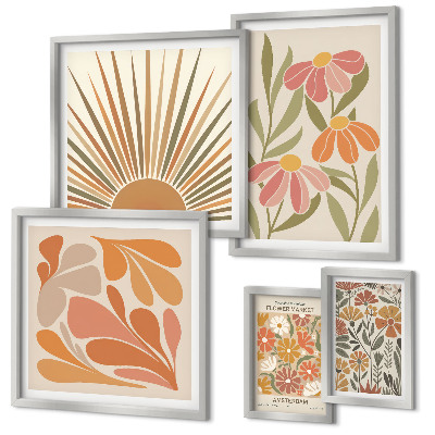 Decorațiune de perete set tablouri Flori geometrice în stil boho