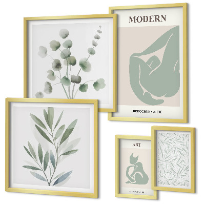 Decorațiune de perete set tablouri Grafică elegantă cu plante și abstracte