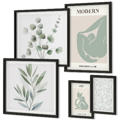 Decorațiune de perete set tablouri Grafică elegantă cu plante și abstracte
