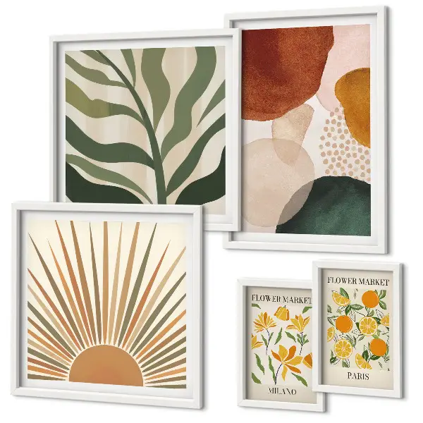 Set tablouri decorative pentru perete cu design grafic și motive vegetale geometrice