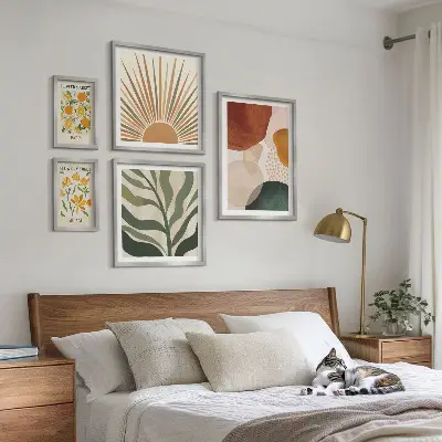 Set tablouri decorative pentru perete cu design grafic și motive vegetale geometrice