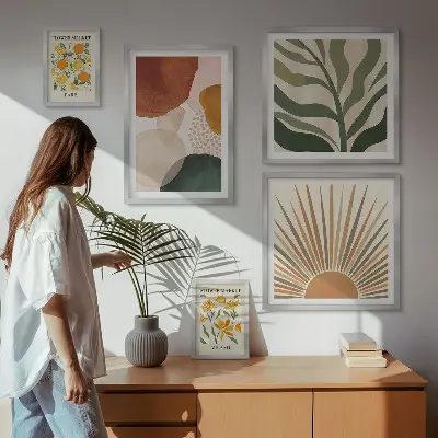 Set tablouri decorative pentru perete cu design grafic și motive vegetale geometrice