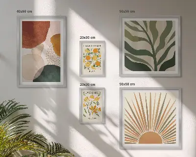 Set tablouri decorative pentru perete cu design grafic și motive vegetale geometrice