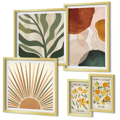 Set tablouri decorative pentru perete cu design grafic și motive vegetale geometrice