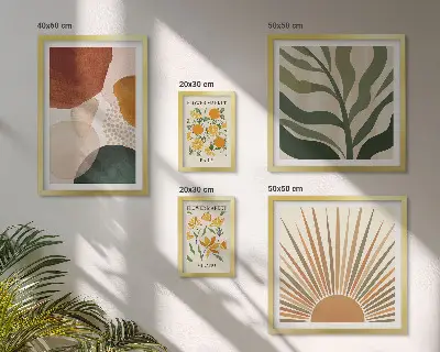 Set tablouri decorative pentru perete cu design grafic și motive vegetale geometrice