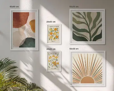 Set tablouri decorative pentru perete cu design grafic și motive vegetale geometrice