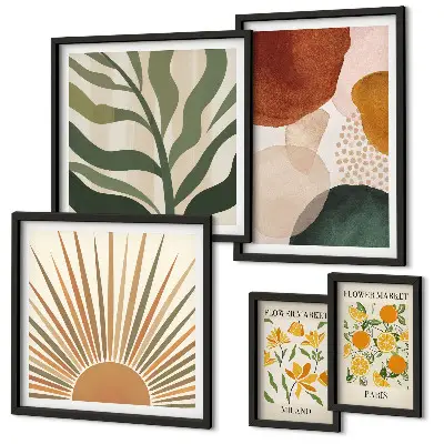 Set tablouri decorative pentru perete cu design grafic și motive vegetale geometrice