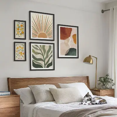 Set tablouri decorative pentru perete cu design grafic și motive vegetale geometrice