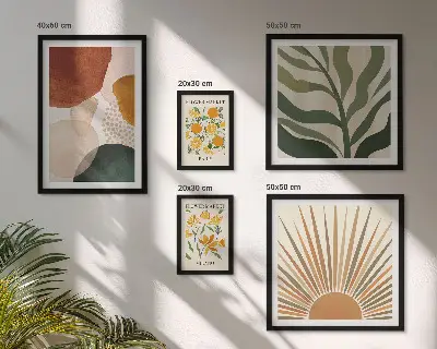 Set tablouri decorative pentru perete cu design grafic și motive vegetale geometrice