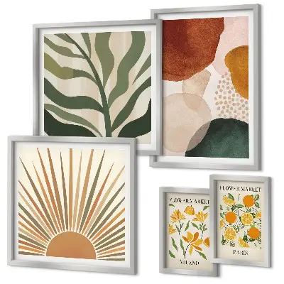 Set tablouri decorative pentru perete cu design grafic și motive vegetale geometrice