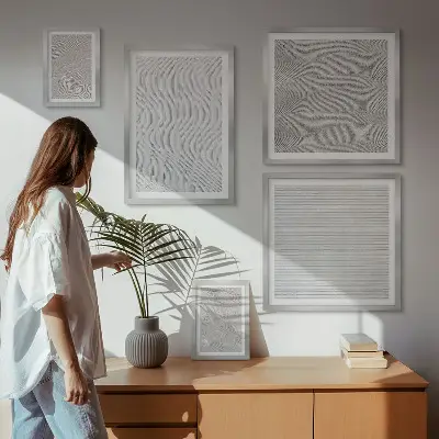 Set tablouri decorative de perete cu model geometric inspirat din structuri de nisip