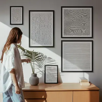 Set tablouri decorative de perete cu model geometric inspirat din structuri de nisip