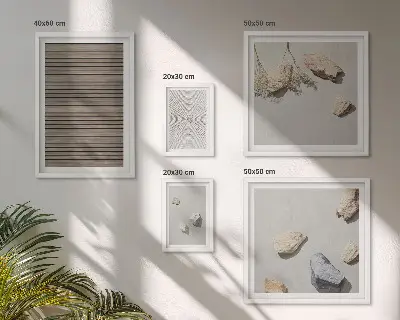 Tablou poliptic înrămat cu texturi naturale din lemn și pietre