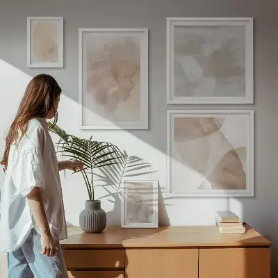 Set de tablouri decorative pentru perete cu texturi calde pastelate în acuarelă