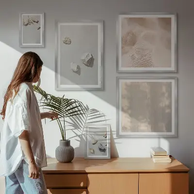 Set de tablouri decorative pentru perete cu tematică de plajă și pietre în stil boho