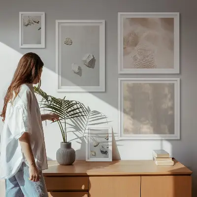 Set de tablouri decorative pentru perete cu tematică de plajă și pietre în stil boho