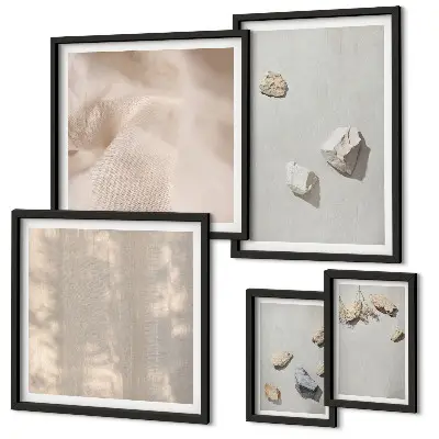 Set de tablouri decorative pentru perete cu tematică de plajă și pietre în stil boho