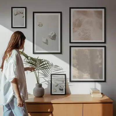 Set de tablouri decorative pentru perete cu tematică de plajă și pietre în stil boho