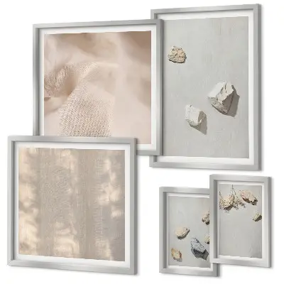 Set de tablouri decorative pentru perete cu tematică de plajă și pietre în stil boho