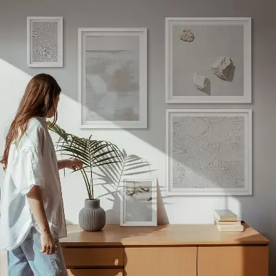 Set de tablouri decorative de perete cu textură boho și pietre de nisip