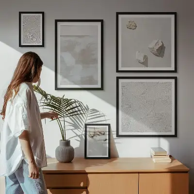 Set de tablouri decorative de perete cu textură boho și pietre de nisip