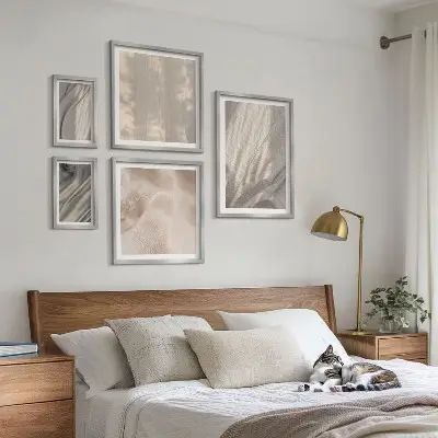 Set de tablouri decorative de perete cu prim-plan de țesături naturale în stil boho