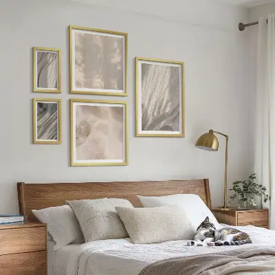 Set de tablouri decorative de perete cu prim-plan de țesături naturale în stil boho