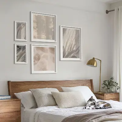 Set de tablouri decorative de perete cu prim-plan de țesături naturale în stil boho