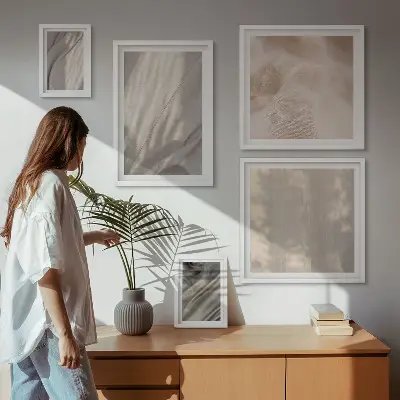 Set de tablouri decorative de perete cu prim-plan de țesături naturale în stil boho