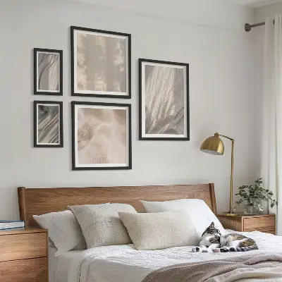 Set de tablouri decorative de perete cu prim-plan de țesături naturale în stil boho