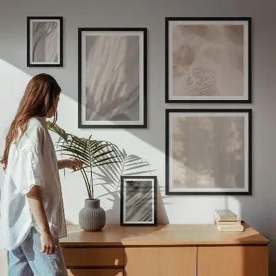 Set de tablouri decorative de perete cu prim-plan de țesături naturale în stil boho